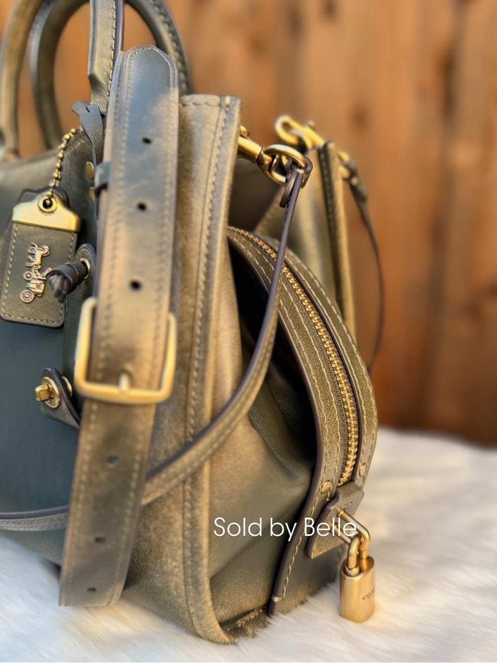 NWOT Coach Rogue Bag 31 In Loved Leather Brass Green - Picture 3 of 6